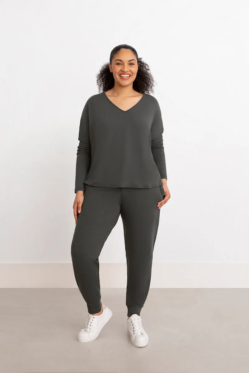 Bamboo Cotton V-Neck Boxy Top | Raven