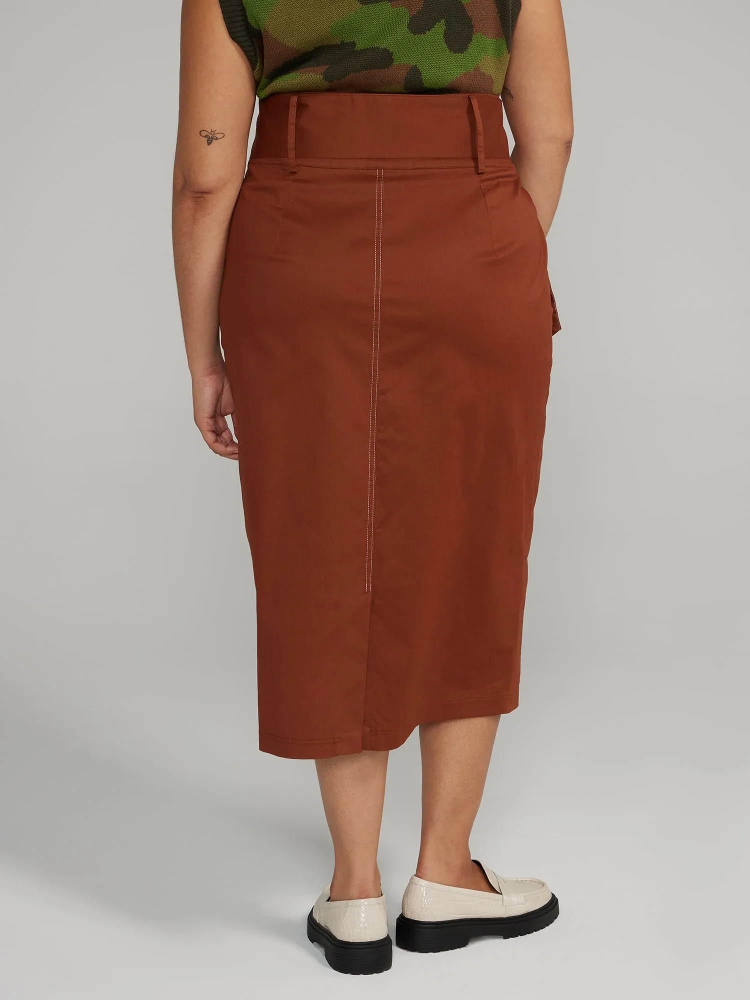 Belted Cargo Midi Skirt