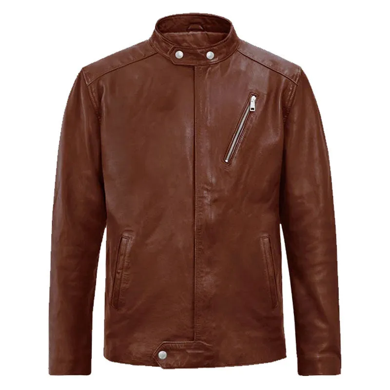 Best Style Motored Tan Fashion Boys Riding Biker Leather Jacket