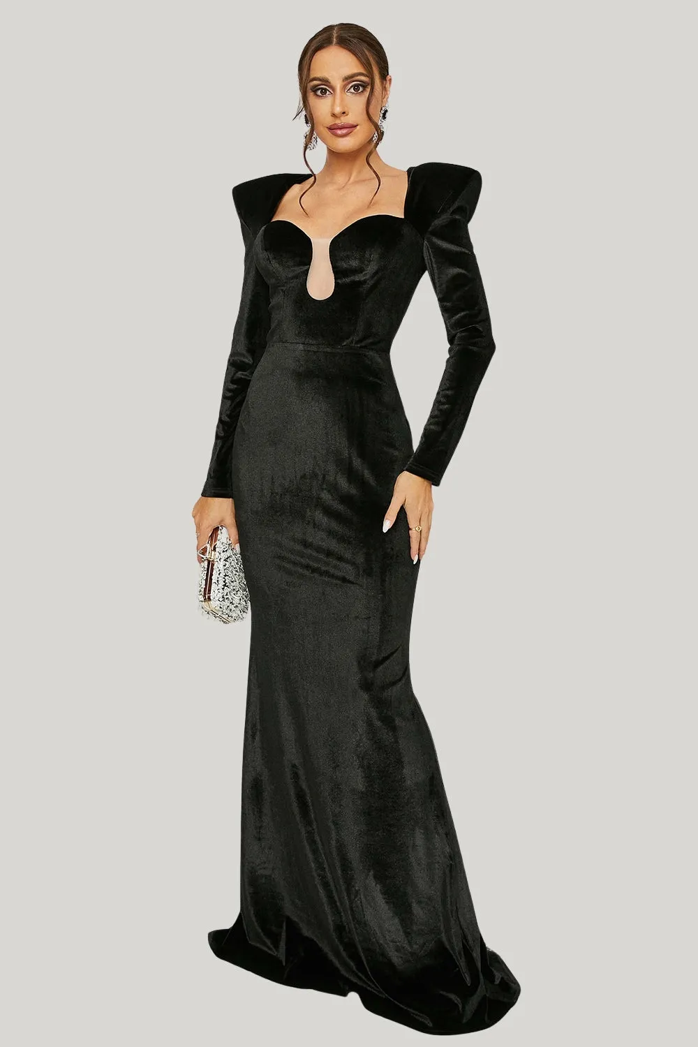 Black Mermaid Maxi Dress with Long Sleeves