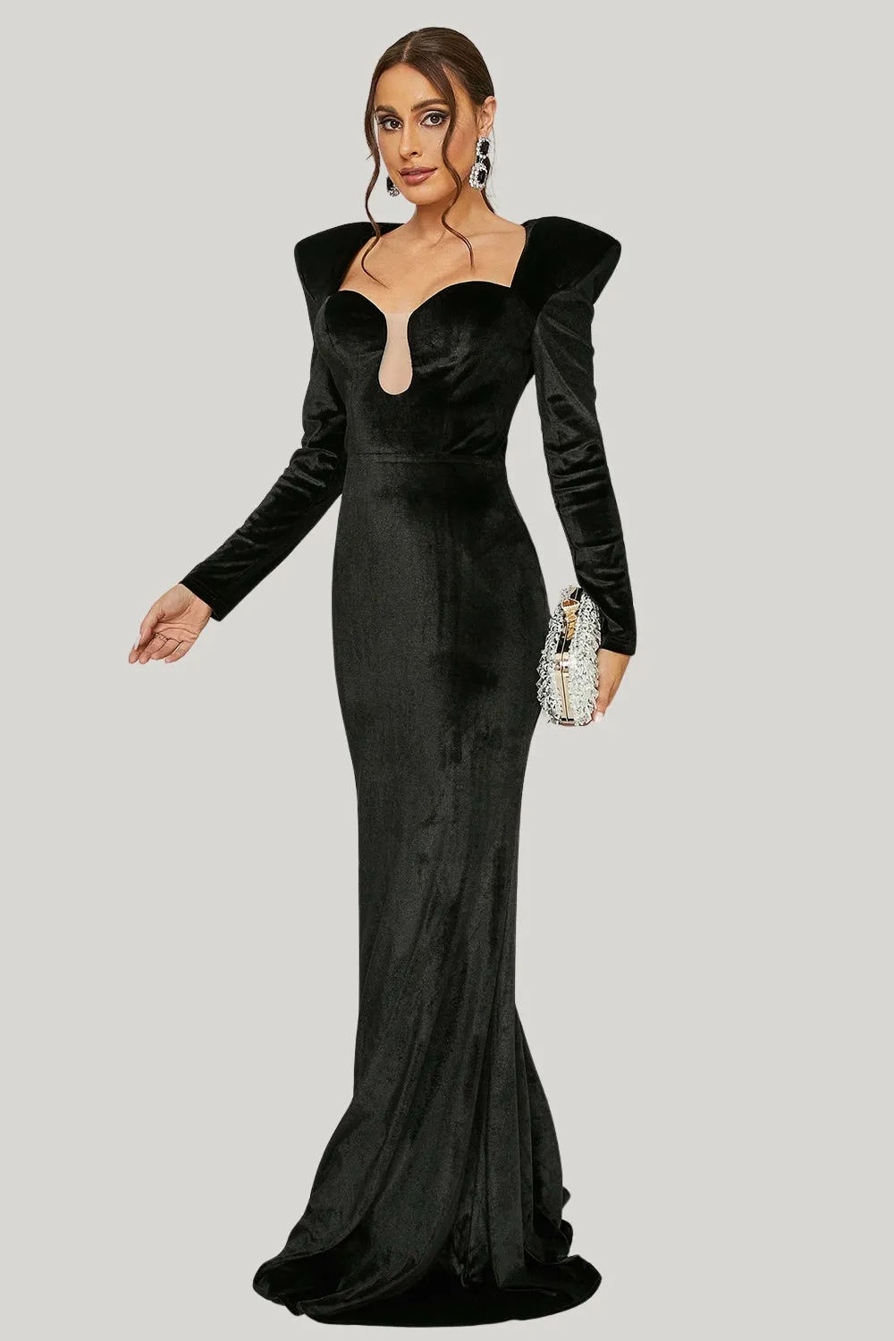 Black Mermaid Maxi Dress with Long Sleeves