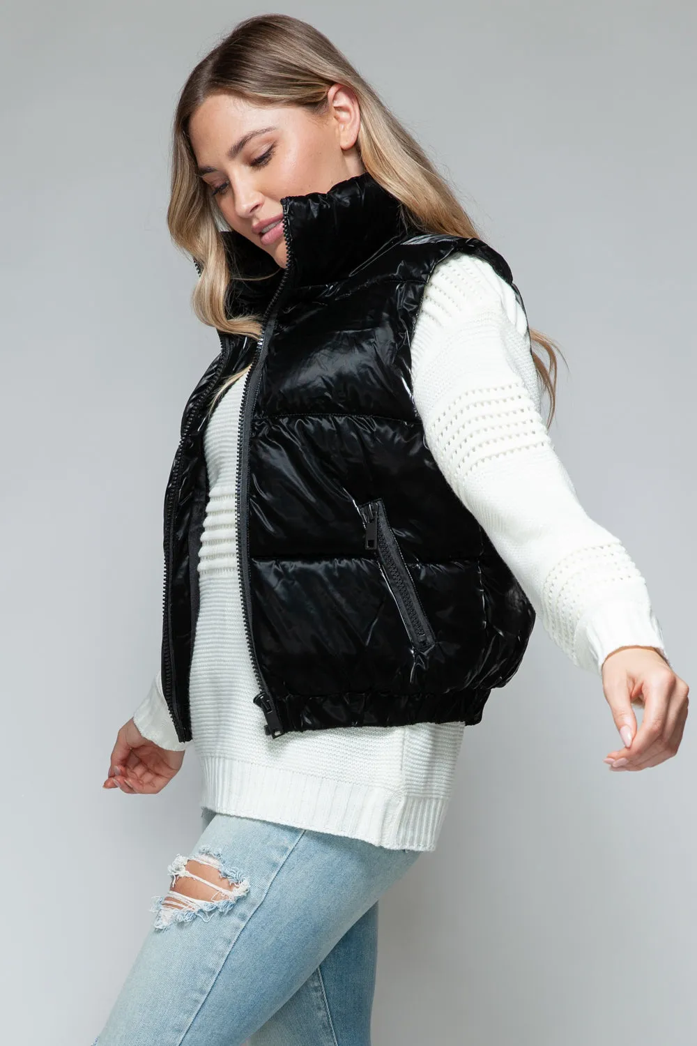 Black Sleeveless Jacket Black Fine Fur Lining Quilted Vest