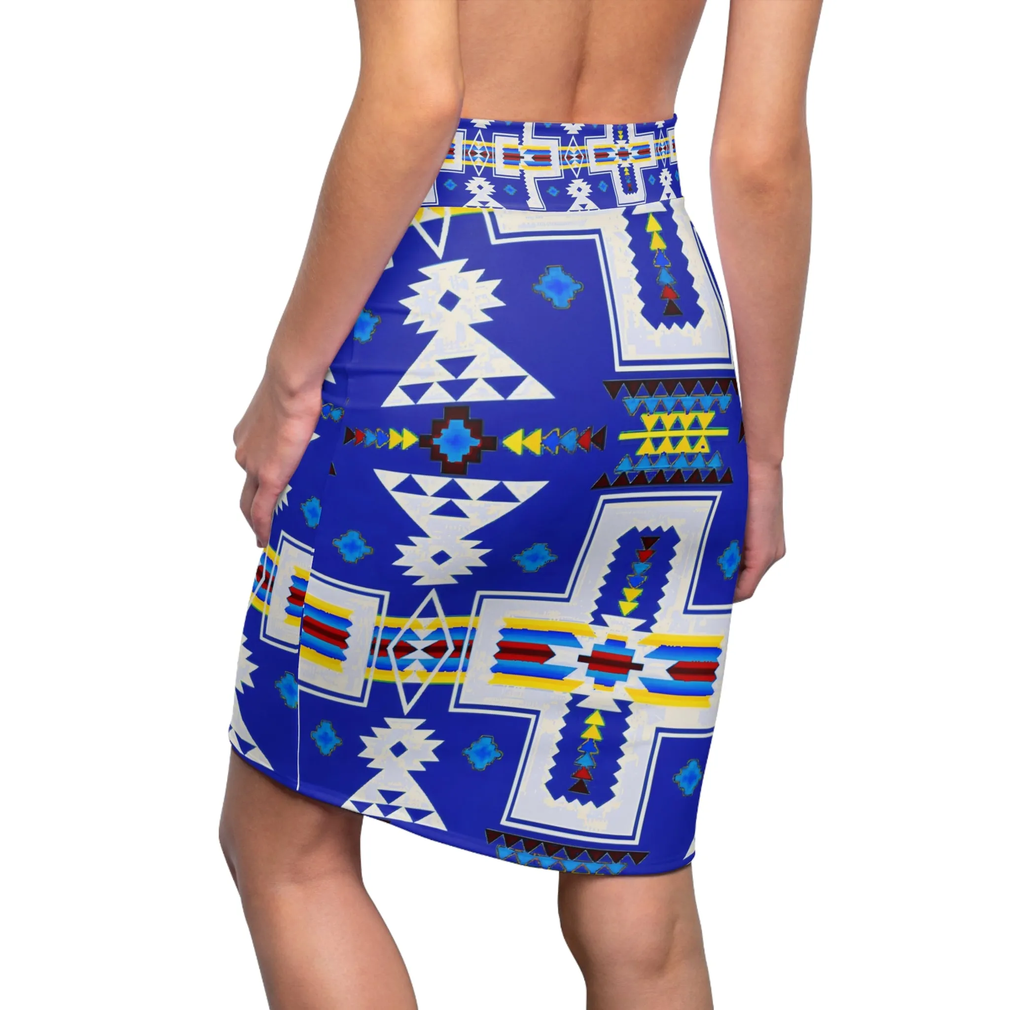 Blue native print Women's Pencil Skirt (AOP)