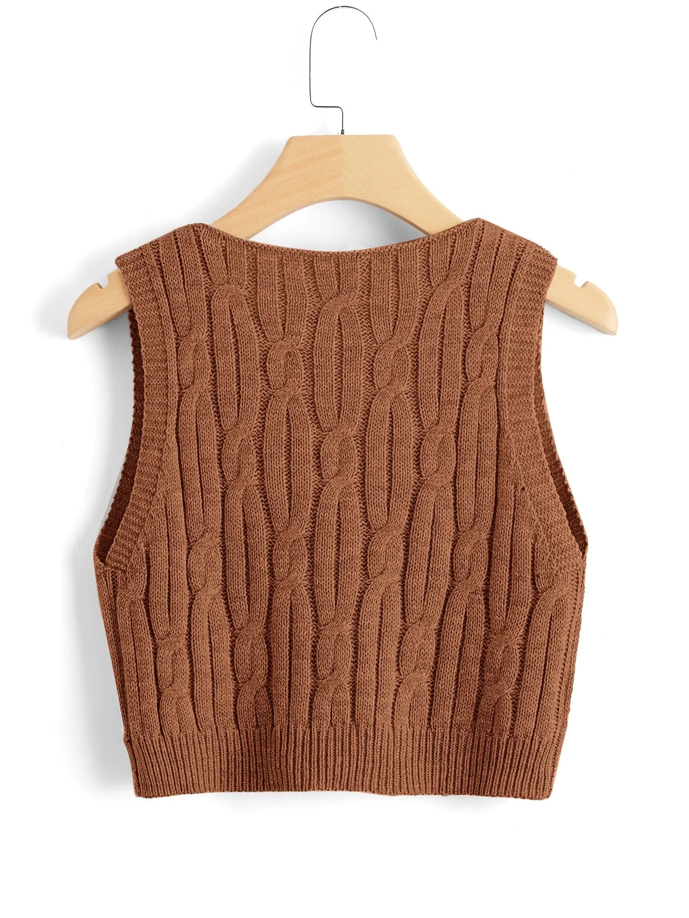 Brown Cable Knit Sweater Vest