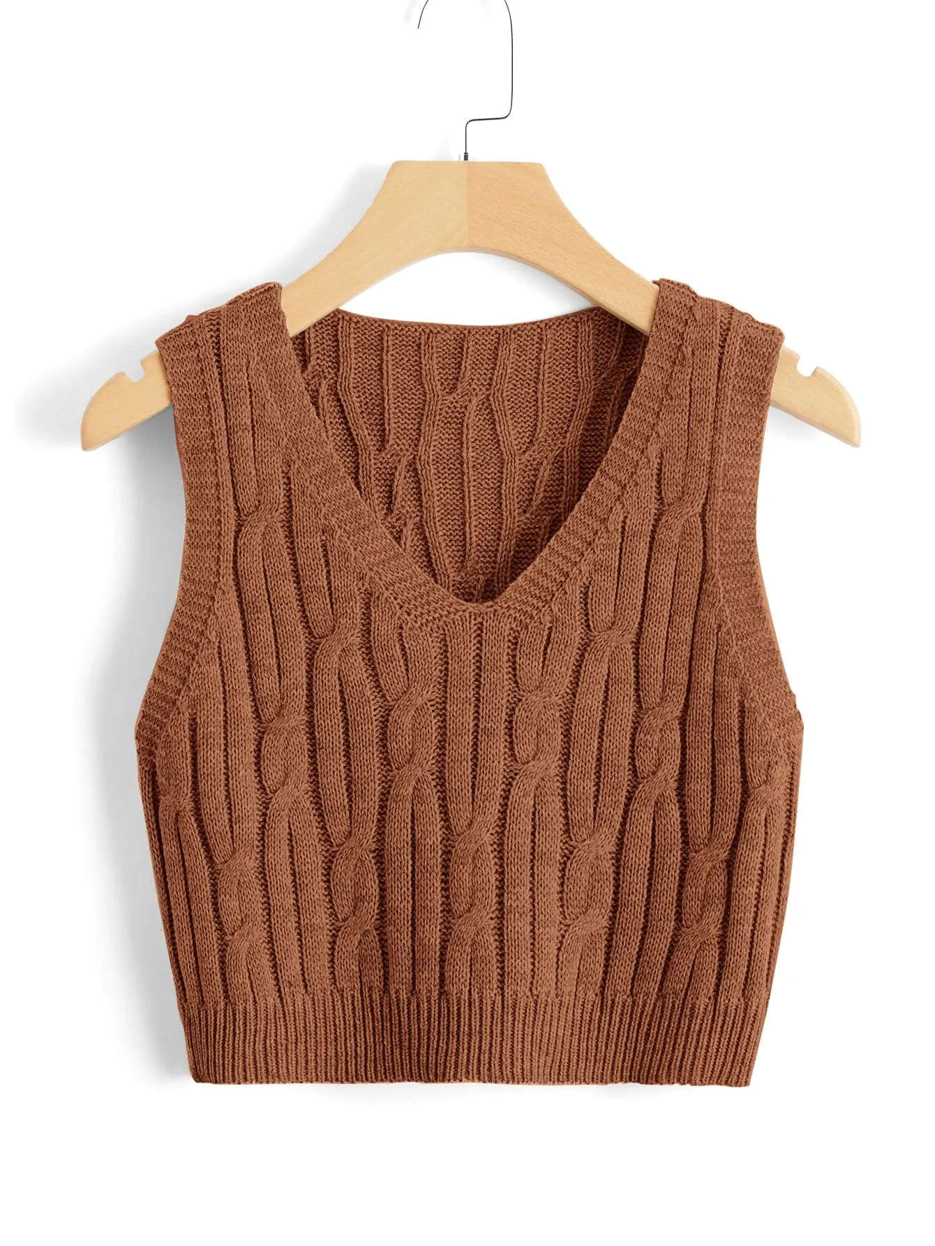 Brown Cable Knit Sweater Vest