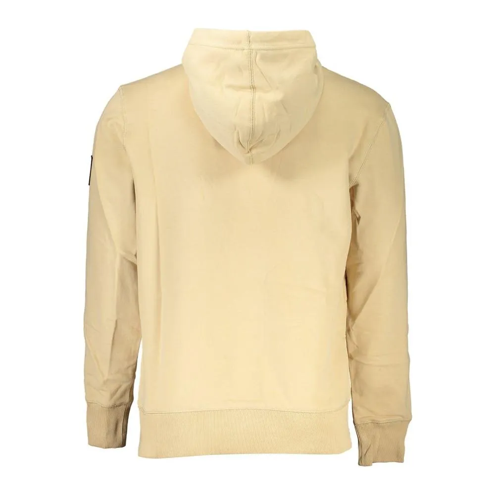 Calvin Klein Beige Brushed Cotton Hoodie with Central Pocket