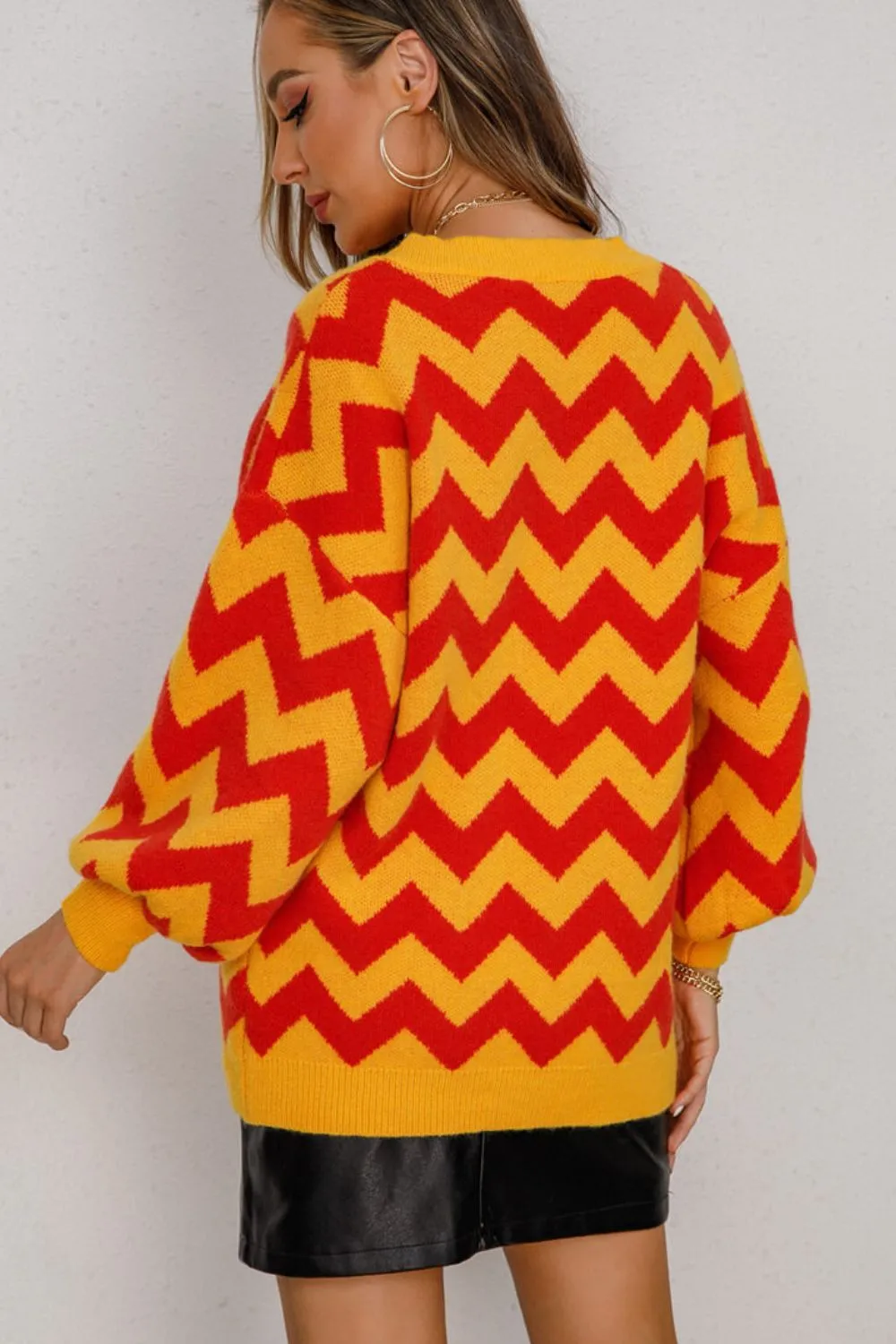 Chevron Lantern Sleeve Tunic Sweater