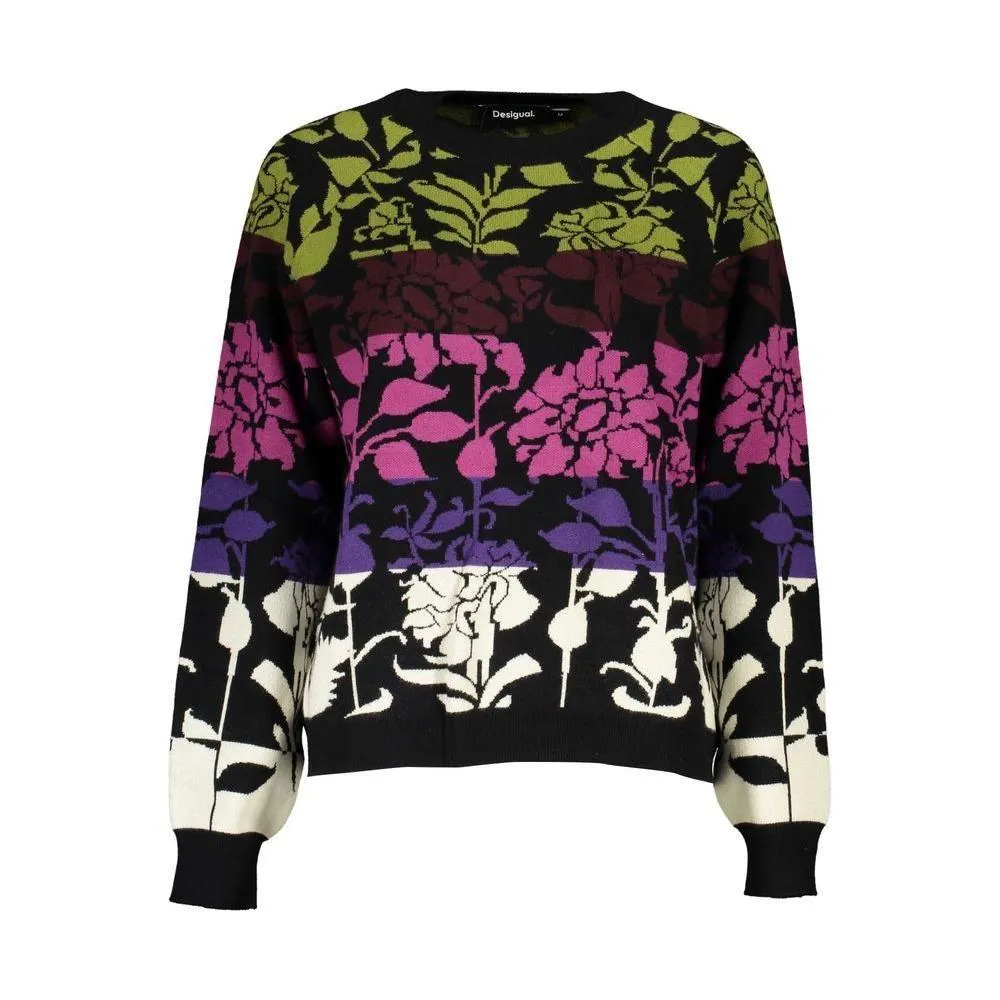 Desigual Chic Long-Sleeved Black Sweater with Contrast Details