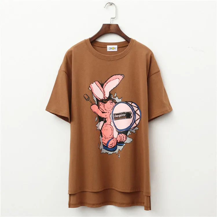 Drummer Rabbit Printed Novelty Casual Tees