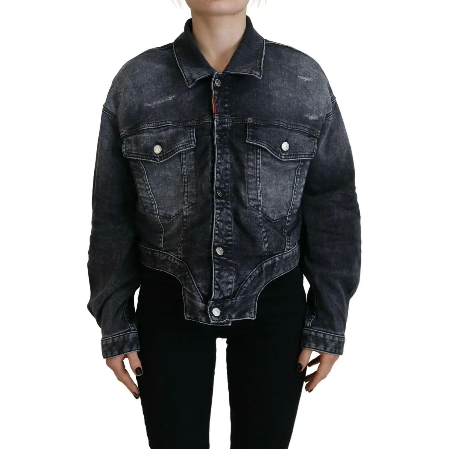 Dsquared² Gray Washed Cotton Cropped Denim Jacket