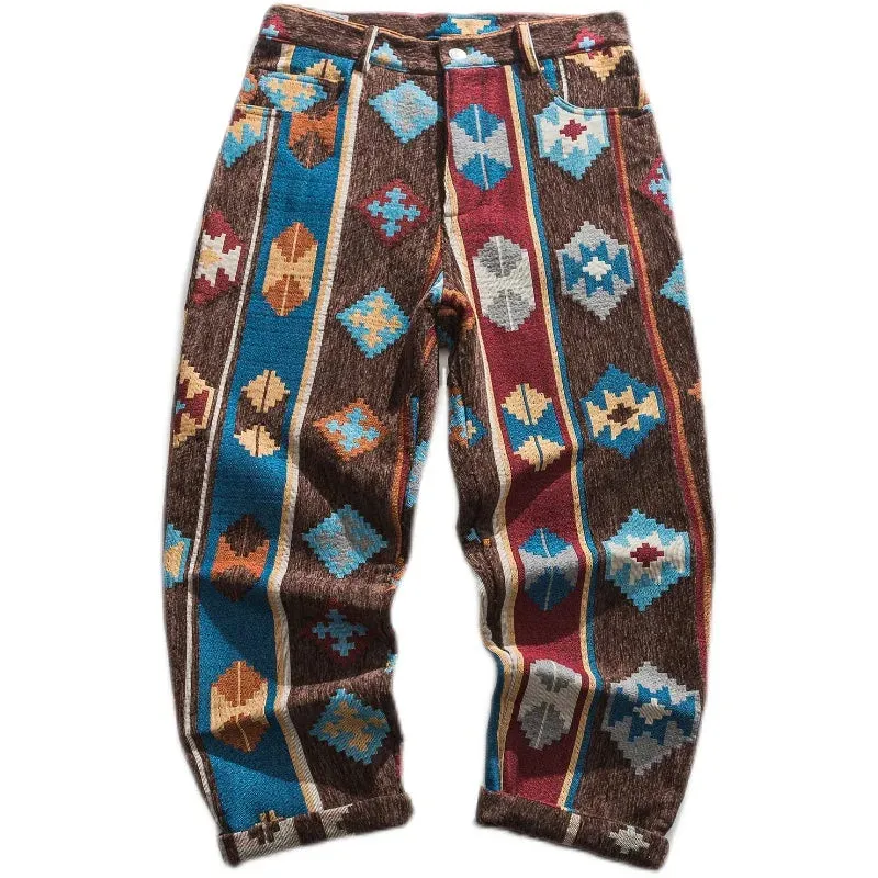 Ethnic Style Geometric Pattern Casual Pants - Straight Trousers