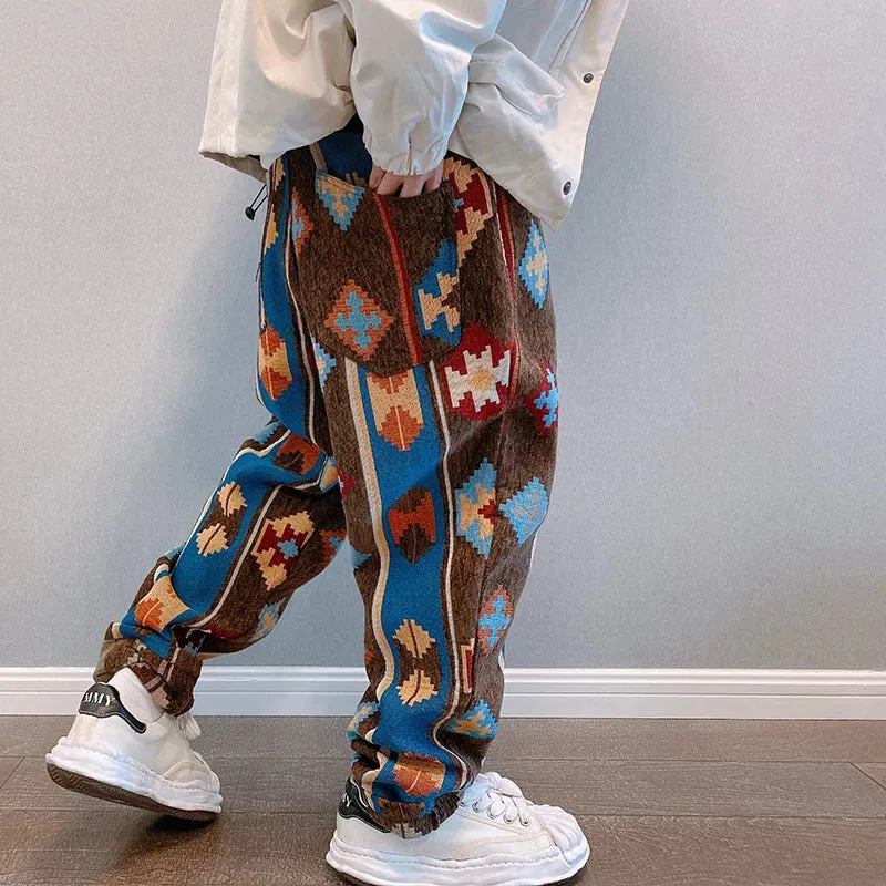 Ethnic Style Geometric Pattern Casual Pants - Straight Trousers