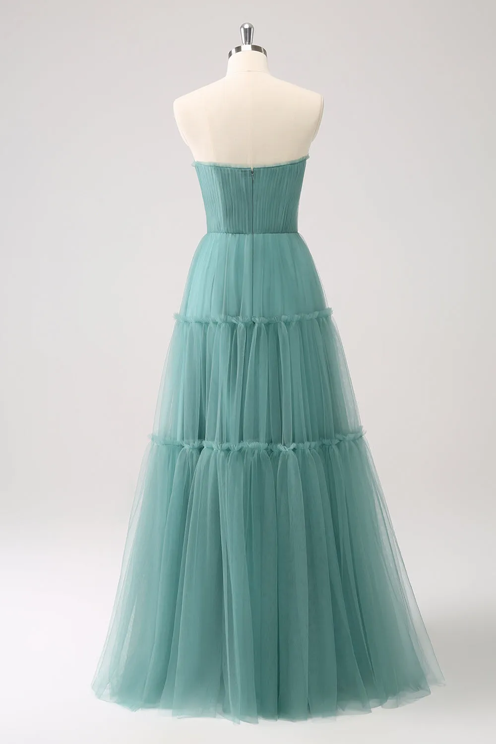 Eucalyptus Strapless Corset Tulle A-Line Maxi Dress