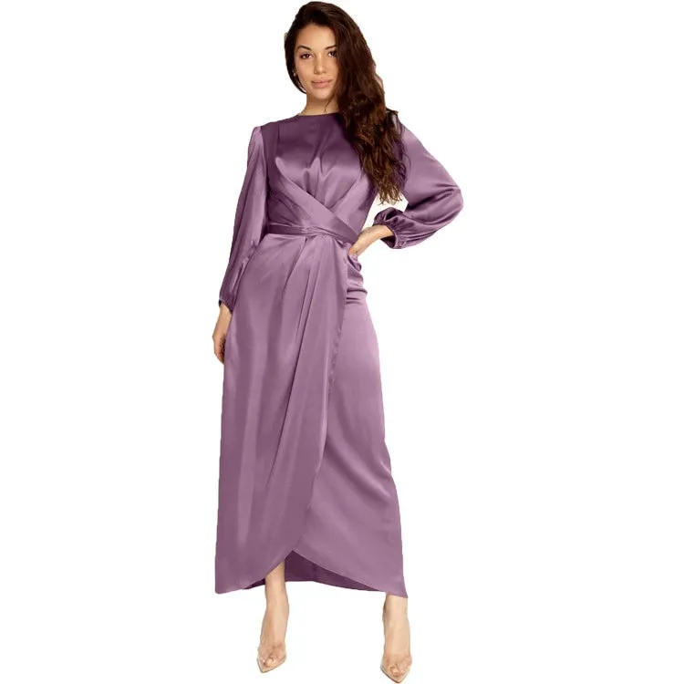 Feminine Tunic Dress Satin Maxi Dress Soft Waist Dress Satin Dress