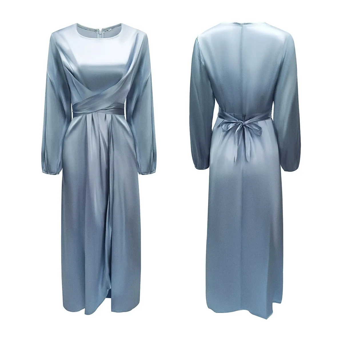 Feminine Tunic Dress Satin Maxi Dress Soft Waist Dress Satin Dress