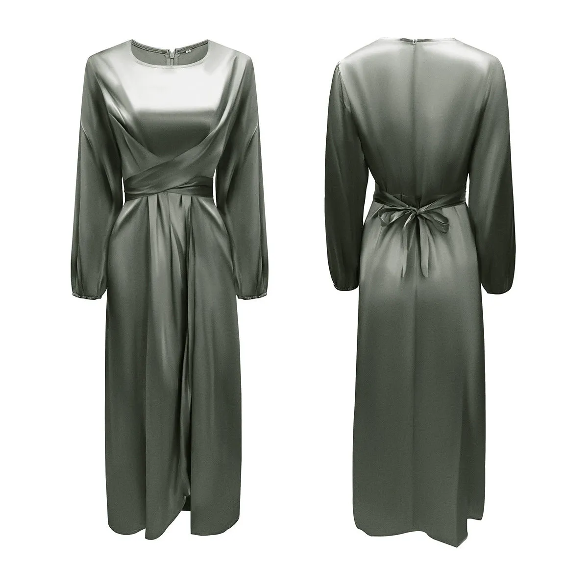 Feminine Tunic Dress Satin Maxi Dress Soft Waist Dress Satin Dress