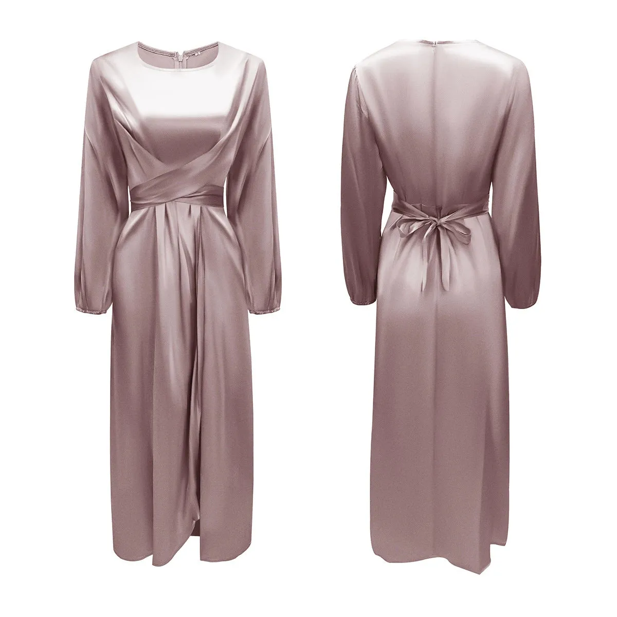 Feminine Tunic Dress Satin Maxi Dress Soft Waist Dress Satin Dress