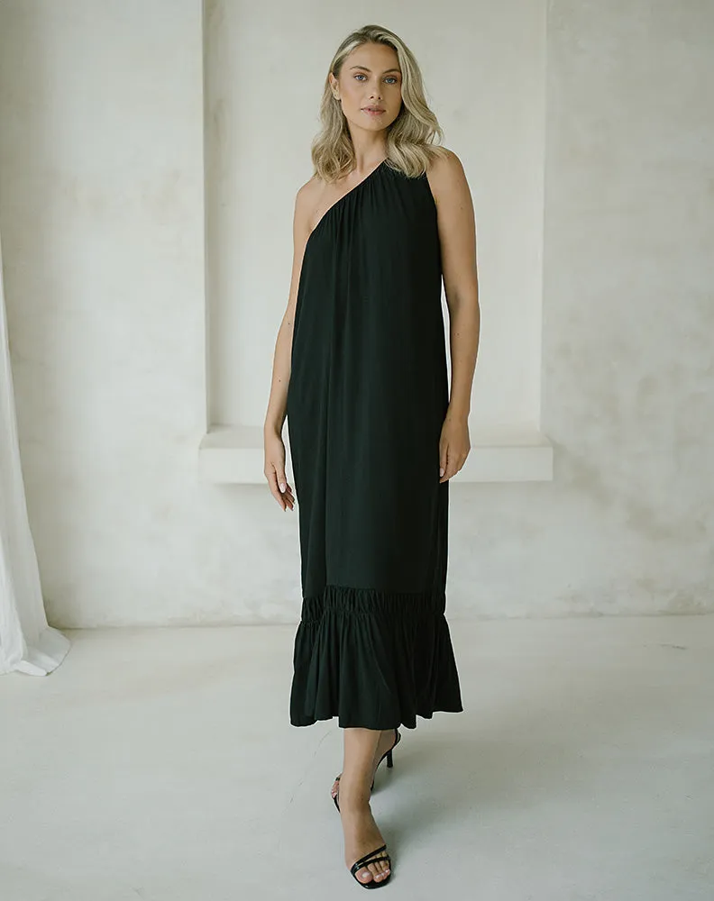 Flattering One Shoulder Black Dress