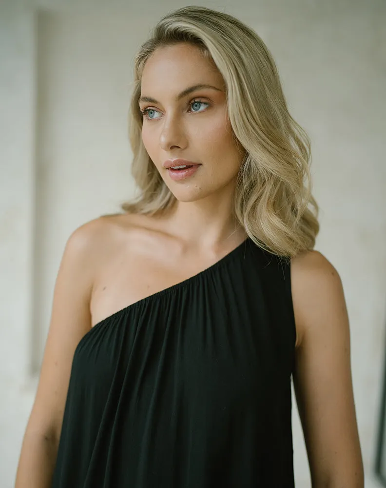 Flattering One Shoulder Black Dress