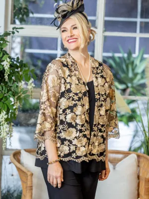 Golden Lace Collarless Evening Jacket