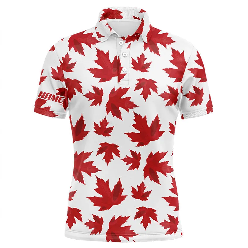 Golf Polo Shirts Custom Patriot Golf Tops Red Canada Maple Leaf Pattern Team Golf Long Sleeve Polo Shirts