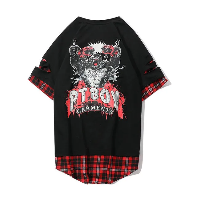 Gorilla Printed Patchwork Hip Hop Streetwear Loose Tees