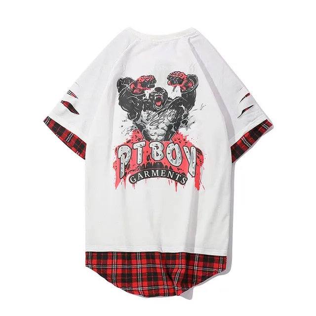 Gorilla Printed Patchwork Hip Hop Streetwear Loose Tees