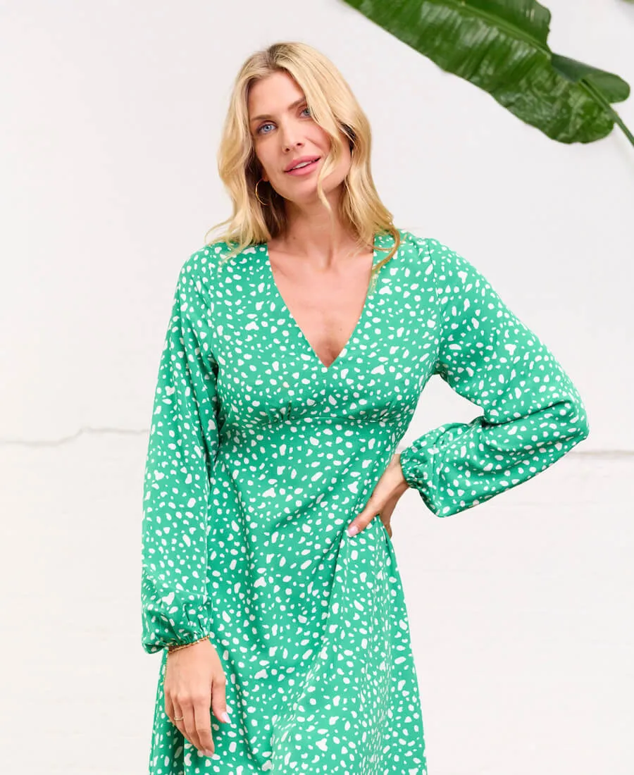 Green Spot Empire Waist Midi Dress