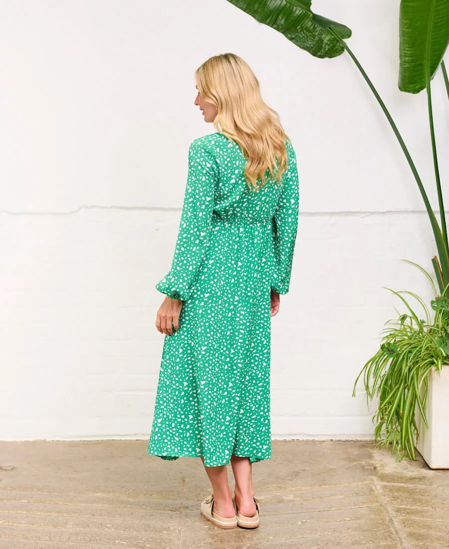 Green Spot Empire Waist Midi Dress