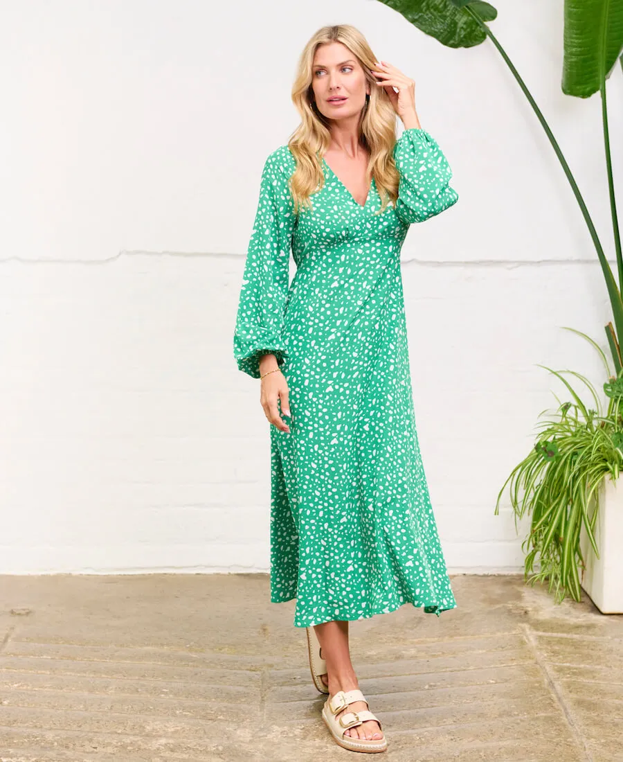 Green Spot Empire Waist Midi Dress