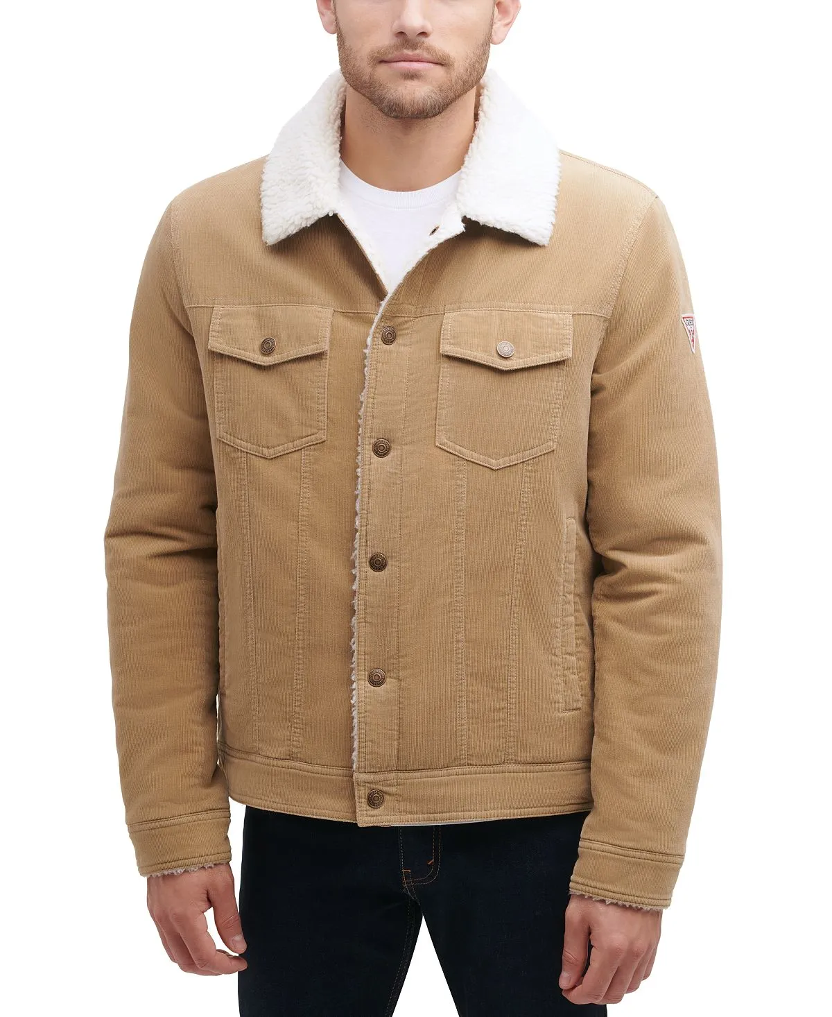 GUESS Men's Corduroy Bomber Jacket with Sherpa Collar