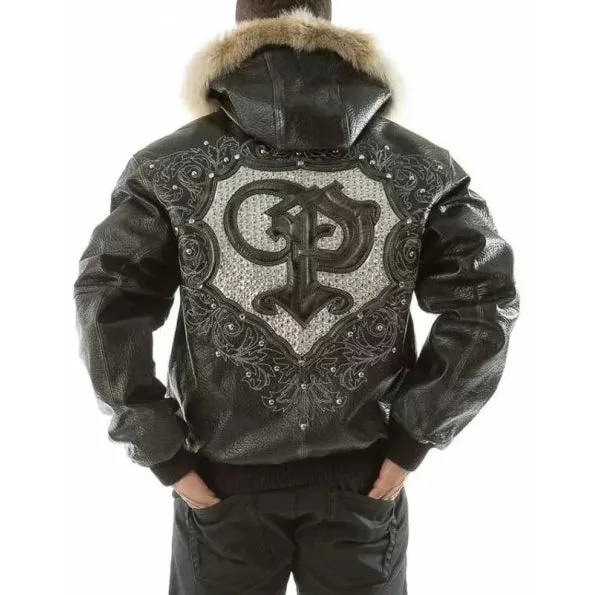 Handmade Best Style Rfx Leather Pelle Pelle Black PP Crest Fur Hood Leather Jacket