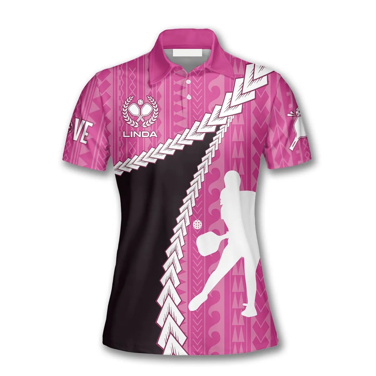 Hawaiian Pattern Pickleball Polo Shirts For Women, Personalized Name Pickleball Shirt