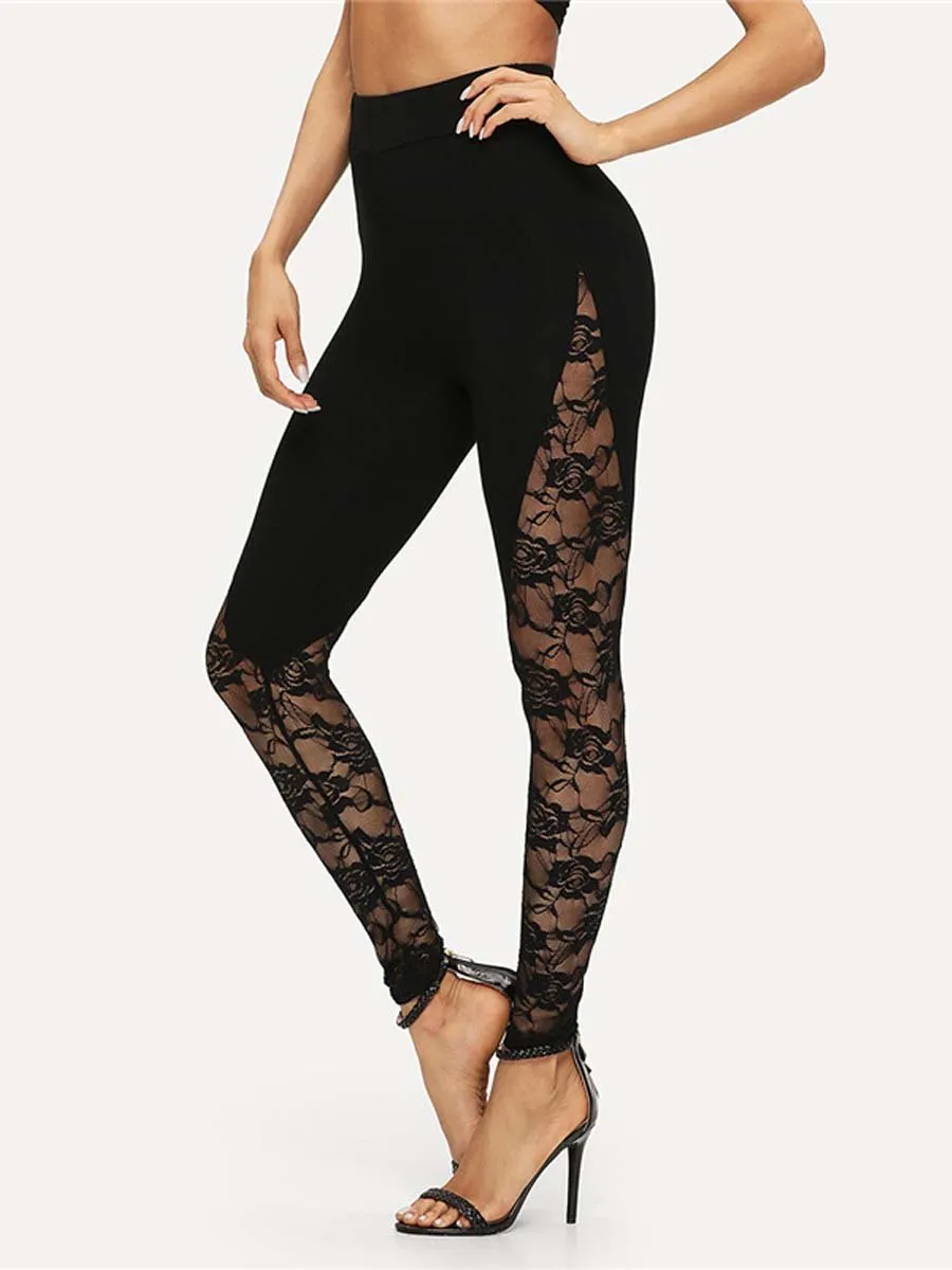 Hollow Lace Patchwork Leggings