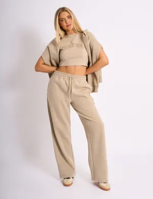 Kaiia Embossed Logo Wide Leg Joggers Stone