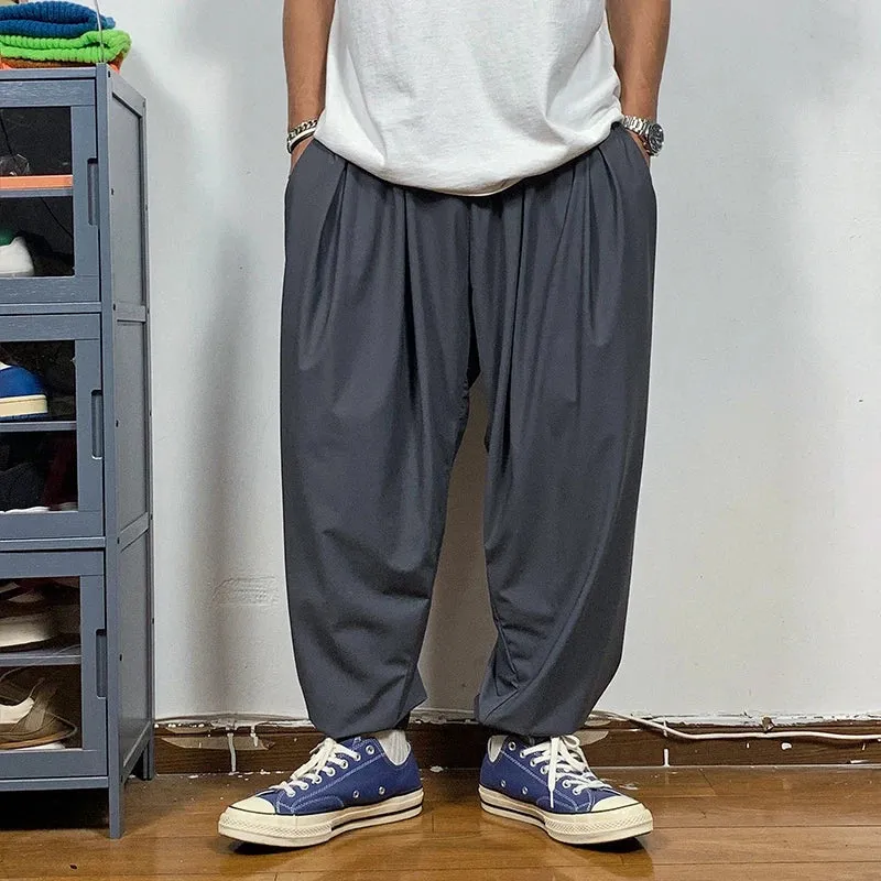 Korean Ice Silk Baggy Pants Streetwear Joggers Harem Pants