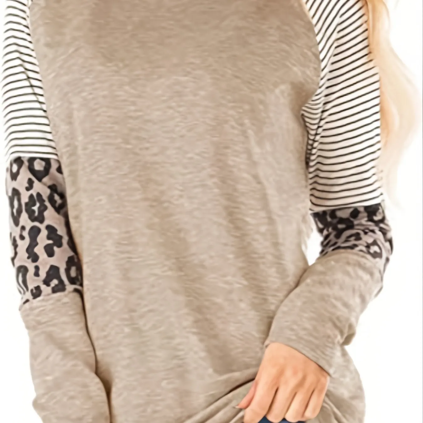 Leopard Print Color Block Casual Crew Neck Long Sleeve Casual Every Day Tops