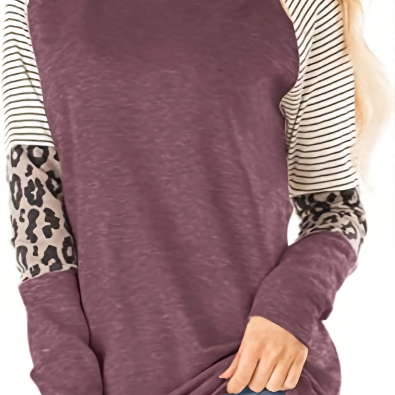 Leopard Print Color Block Casual Crew Neck Long Sleeve Casual Every Day Tops