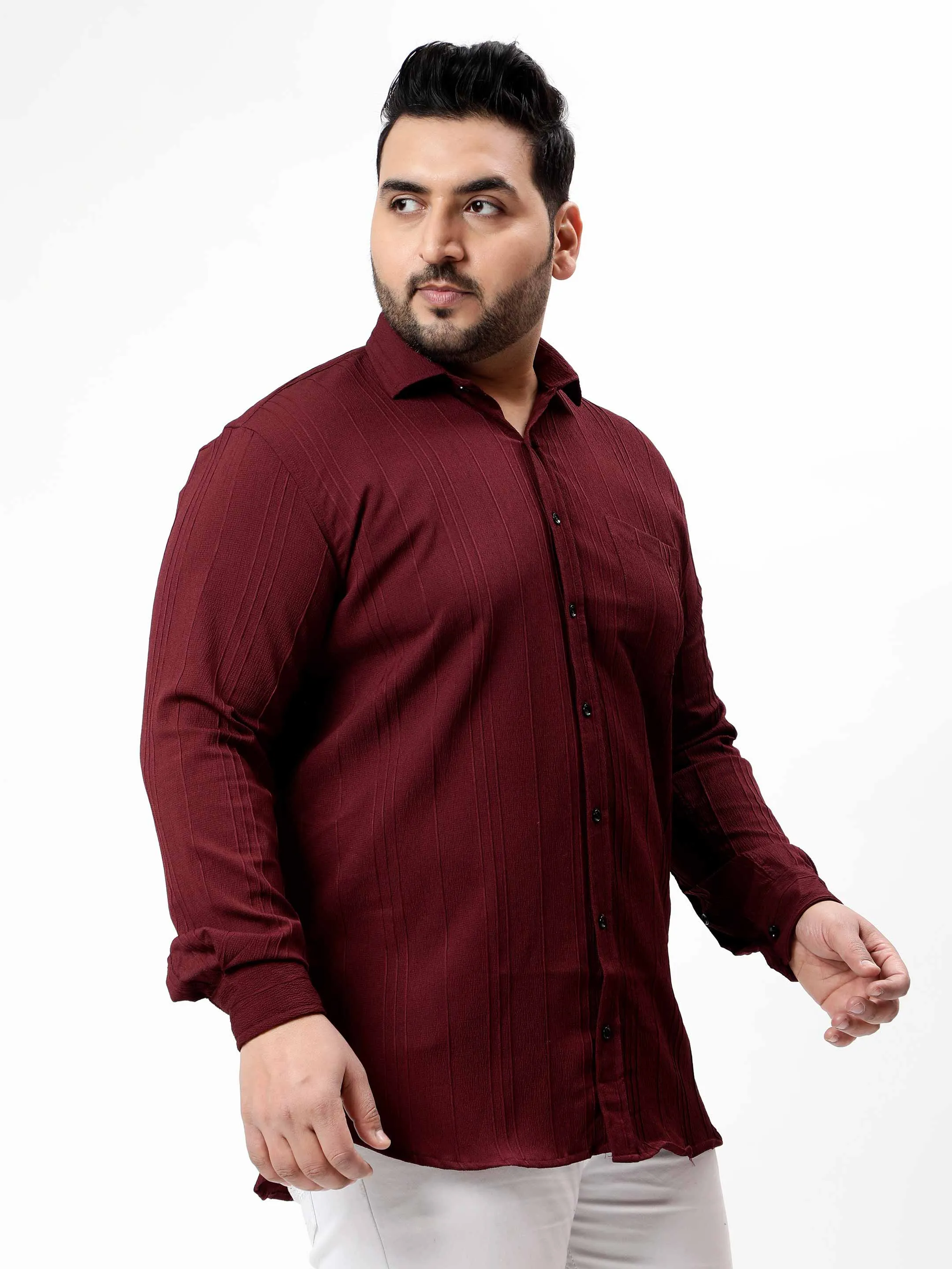 Maroon Pintex Solid Textured Plus Size Shirt