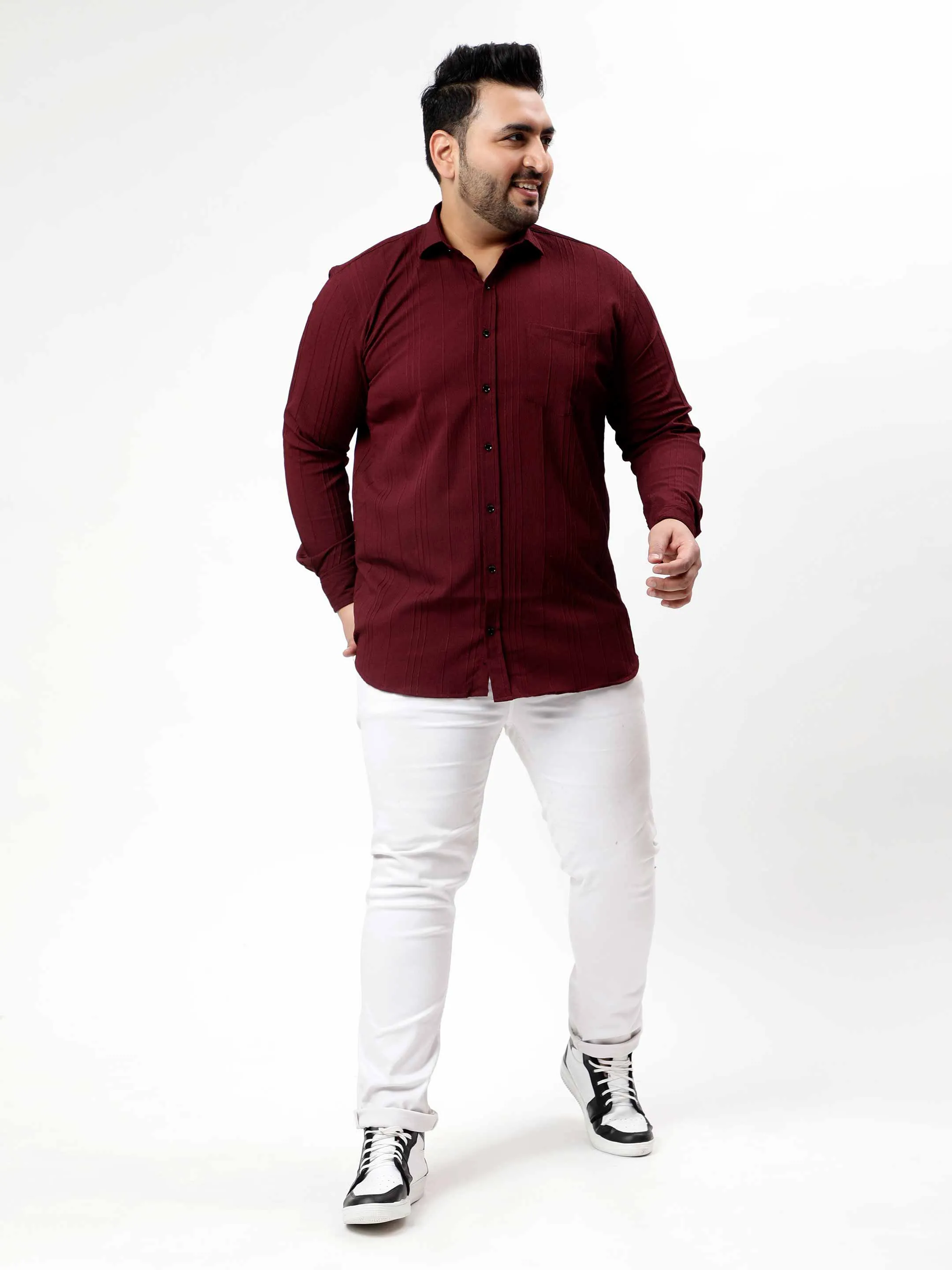 Maroon Pintex Solid Textured Plus Size Shirt