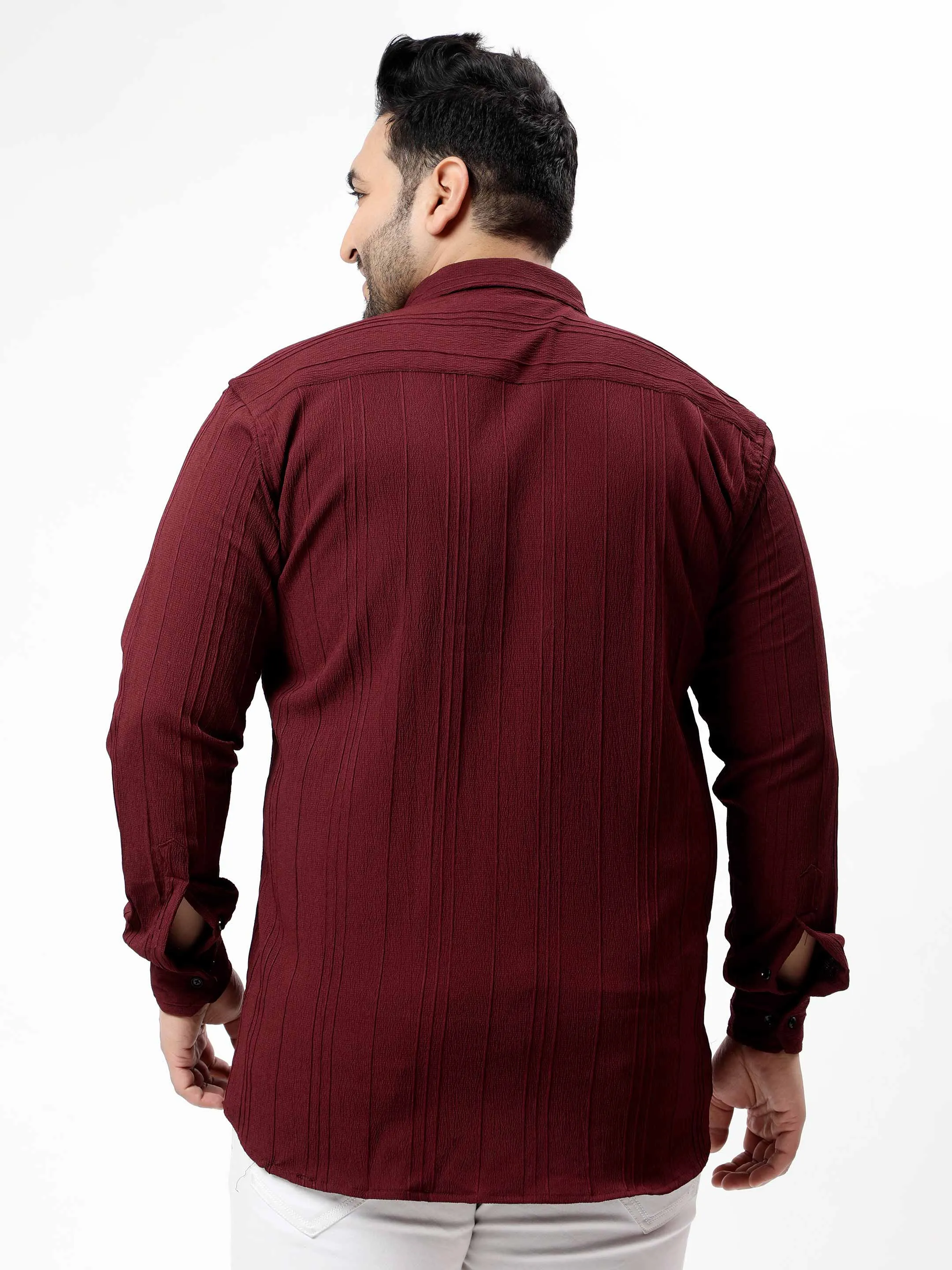 Maroon Pintex Solid Textured Plus Size Shirt