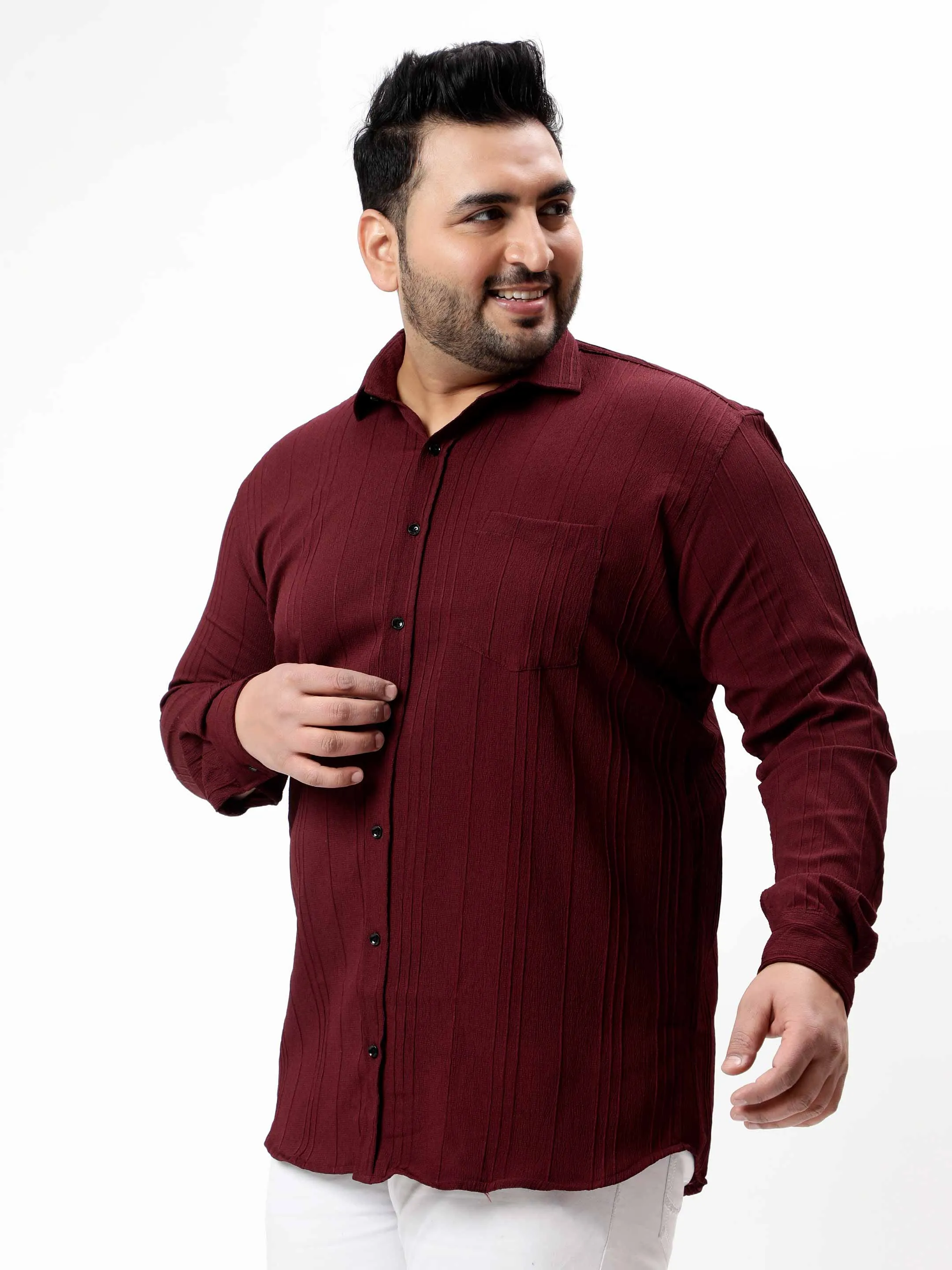 Maroon Pintex Solid Textured Plus Size Shirt