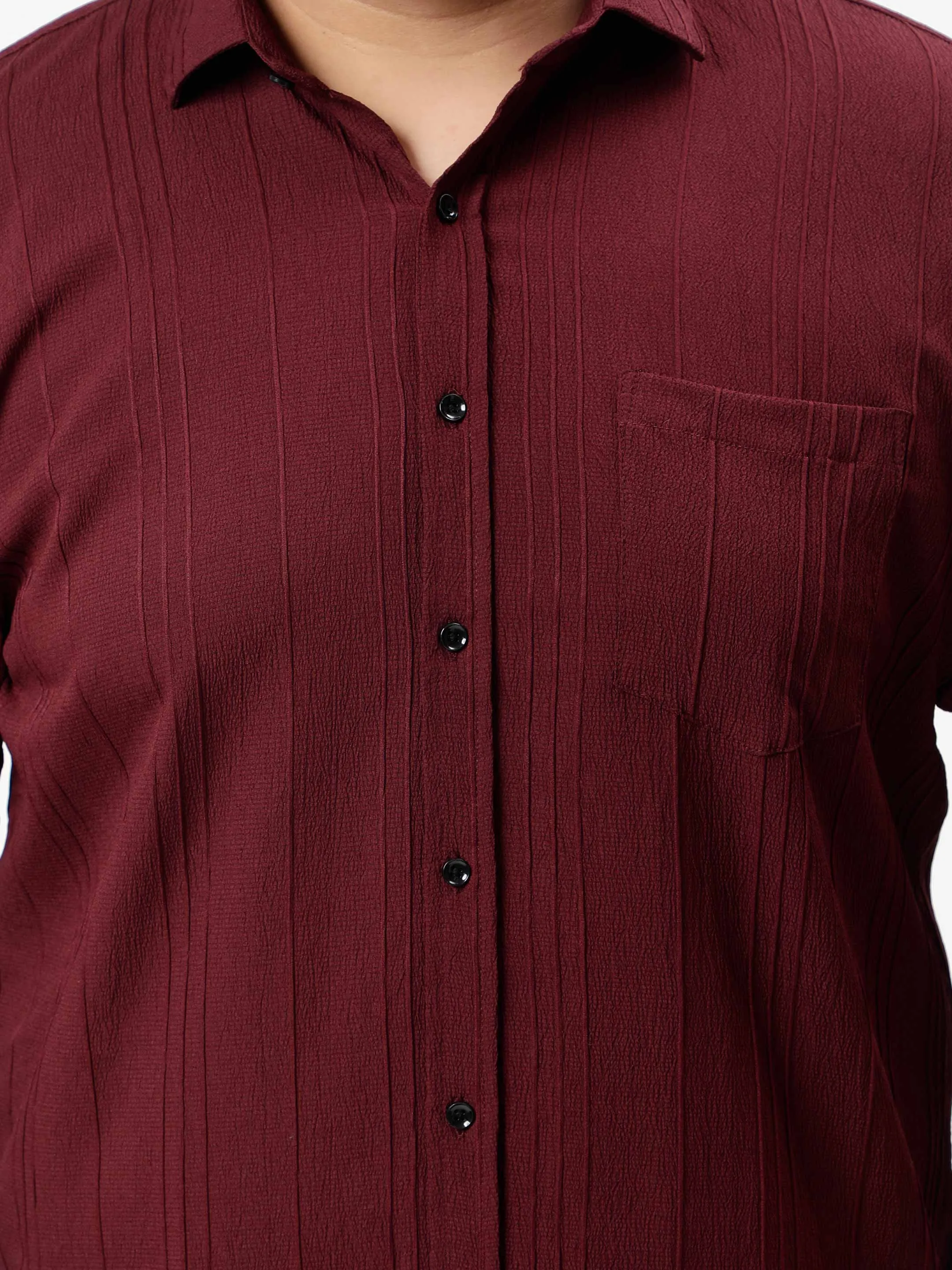 Maroon Pintex Solid Textured Plus Size Shirt