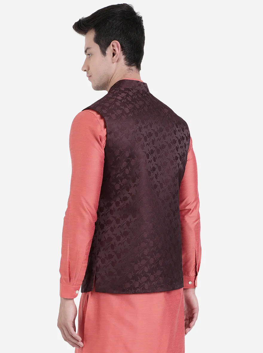 Maroon Printed Bandhgala Jacket | Greenfibre