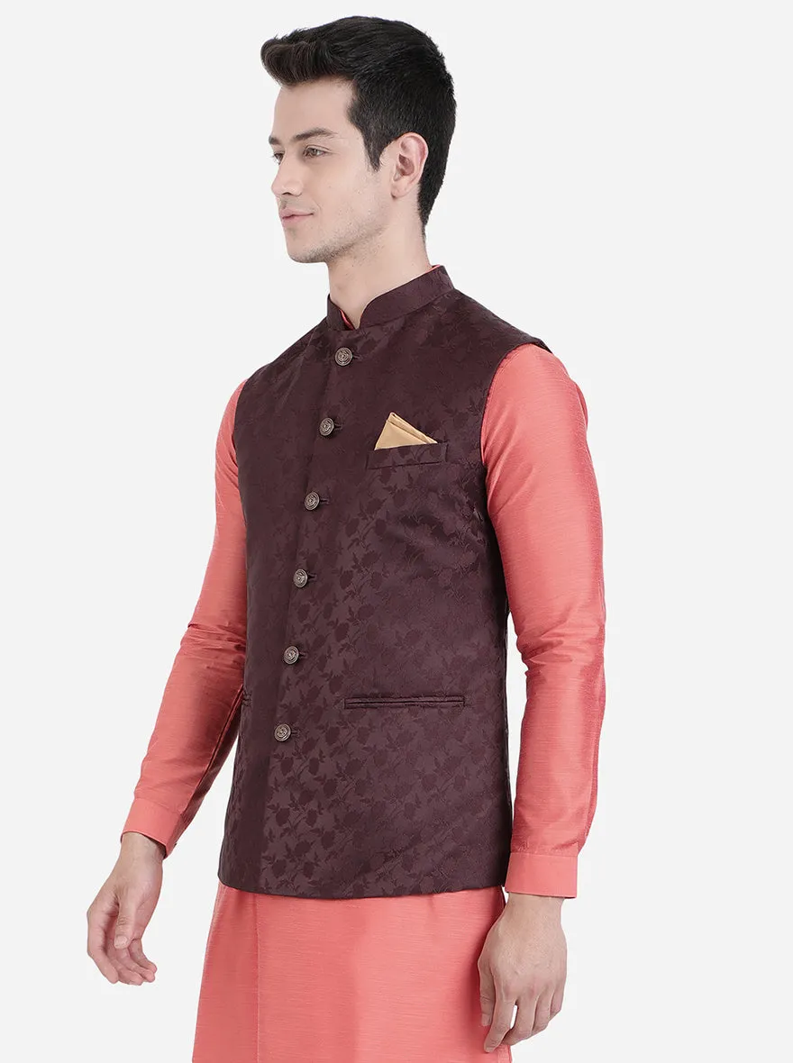 Maroon Printed Bandhgala Jacket | Greenfibre