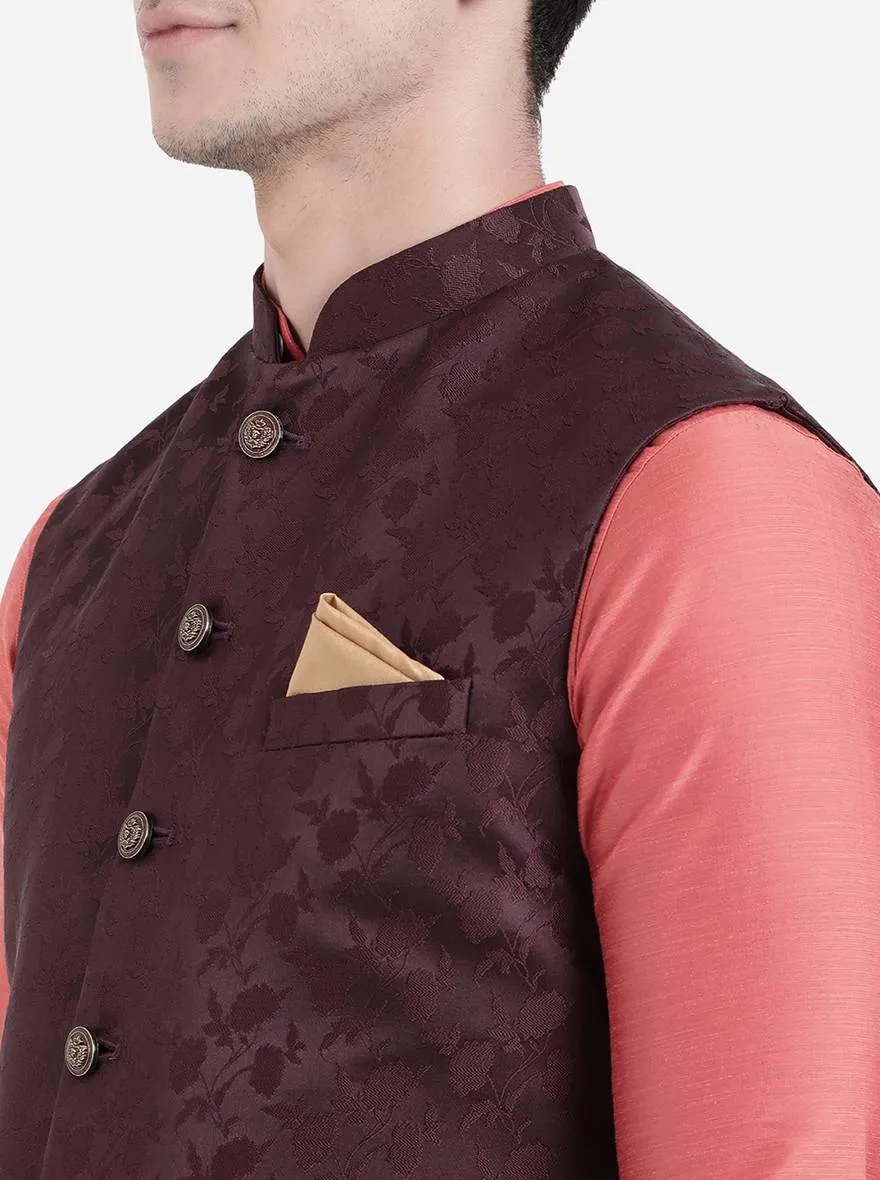 Maroon Printed Bandhgala Jacket | Greenfibre