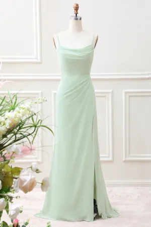 Matcha A Line Spaghetti Straps Satin Maxi Dress with Lace Up Back