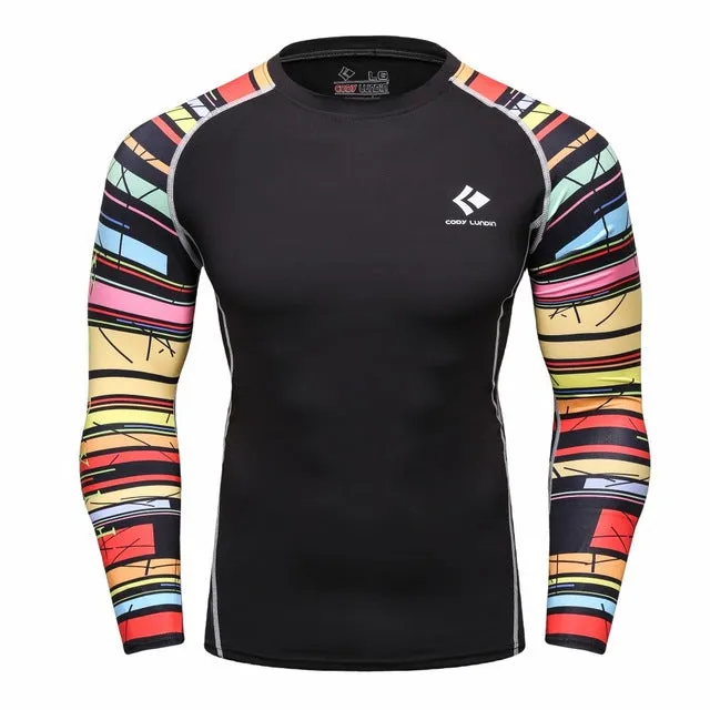 Men Compression Shirts MMA Rashguard Keep Fit Fitness Long Sleeves Base Layer Skin Tight Weight Lifting Elastic T Shirts Homme