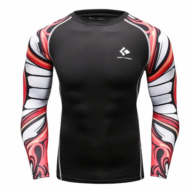 Men Compression Shirts MMA Rashguard Keep Fit Fitness Long Sleeves Base Layer Skin Tight Weight Lifting Elastic T Shirts Homme