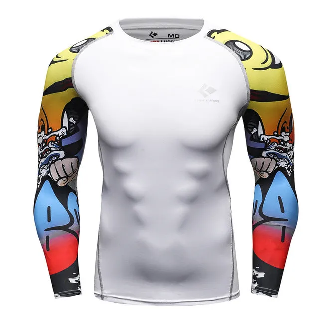 Men Compression Shirts MMA Rashguard Keep Fit Fitness Long Sleeves Base Layer Skin Tight Weight Lifting Elastic T Shirts Homme